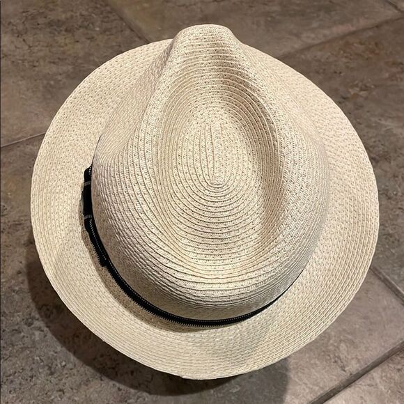 Scala Cream and Black Paper Straw Fedora Hat Mens Size Small/Medium - Picture 5 of 11